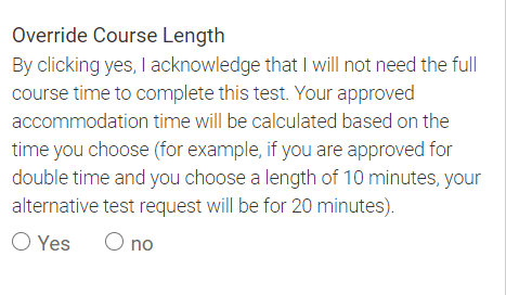 Override Course length that has a 'yes' or 'no button.